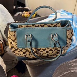 Coach Blue and Tan Shoulder Bag
